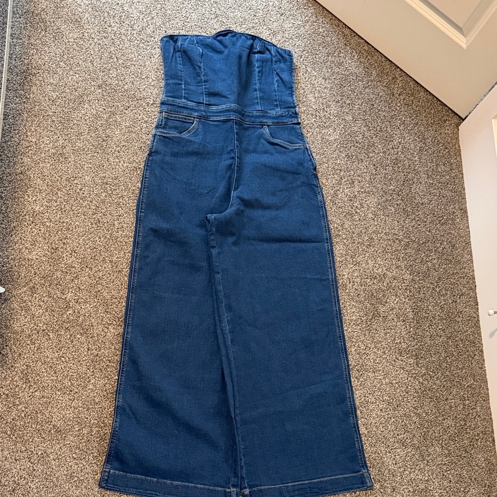 Wrangler Dark Indigo Denim Strapless Jumpsuit Size L 12-14